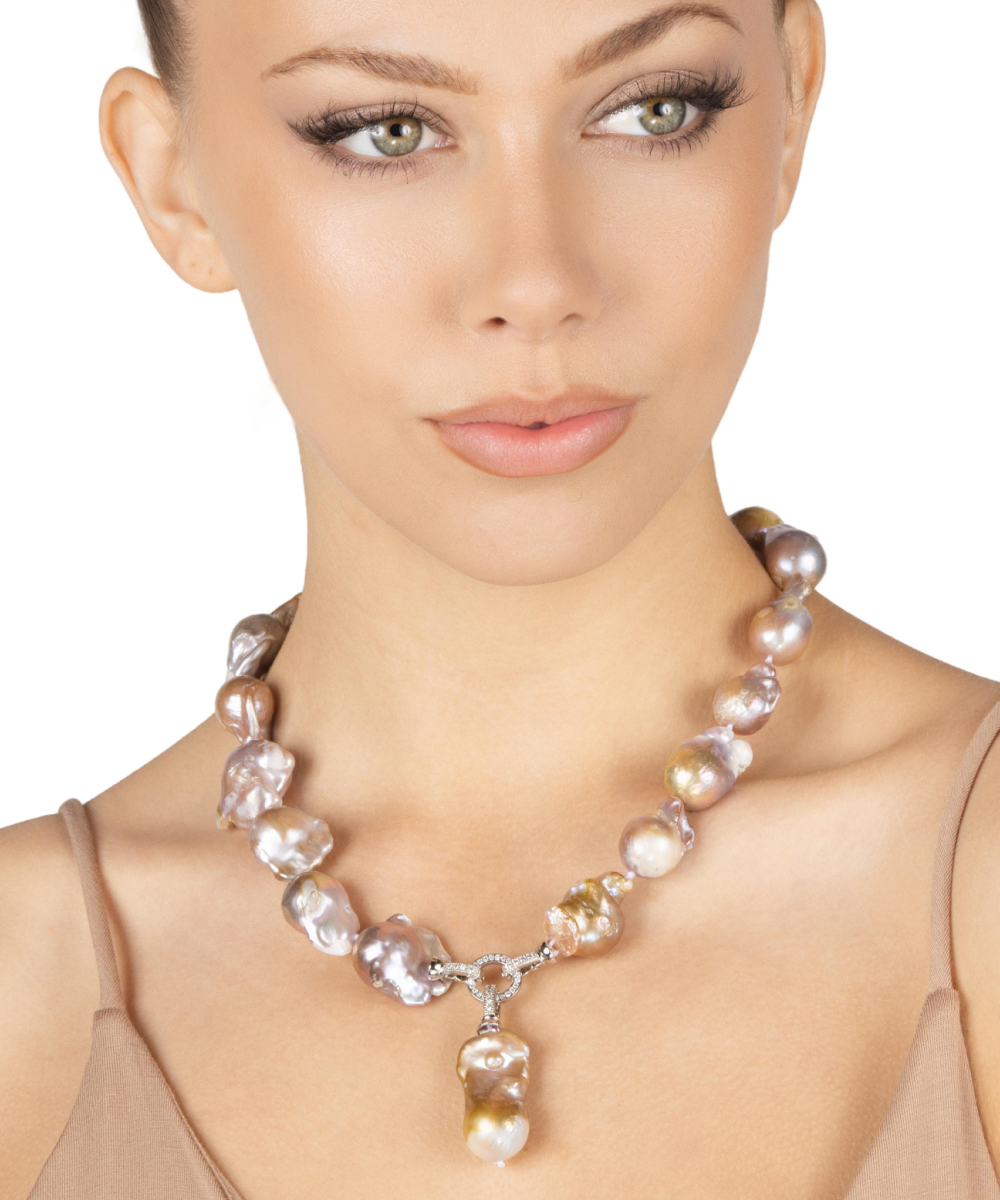 South Sea Baroque Pearl 18 inch Necklace with Pavé Diamonds