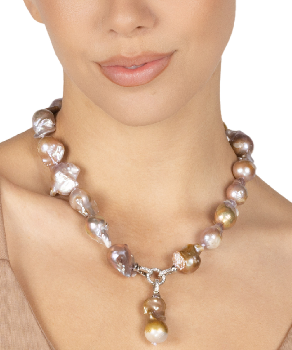South Sea Baroque Pearl 18 inch Necklace with Pavé Diamonds