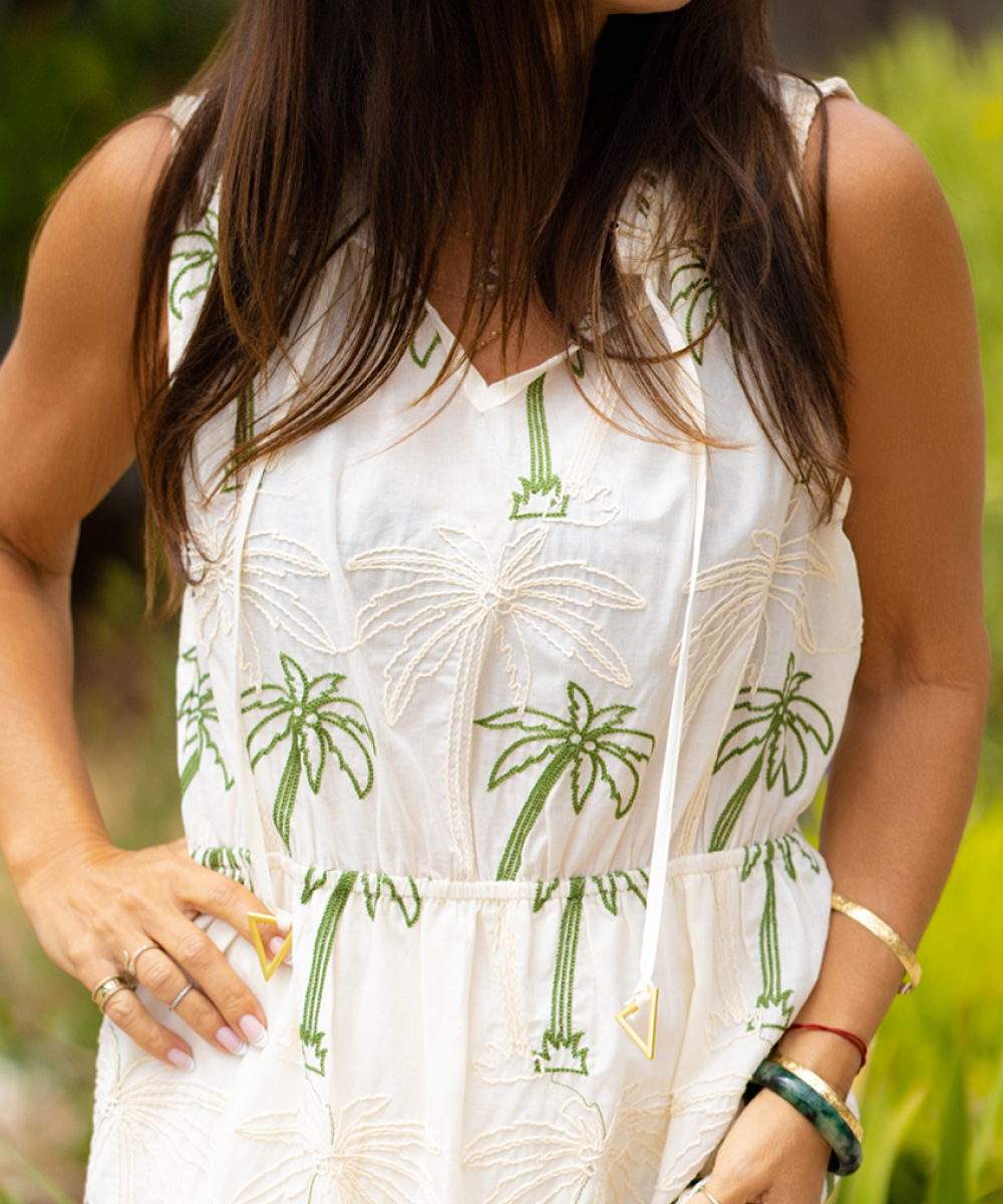 THE PALMS EMBROIDERED COTTON DRESS