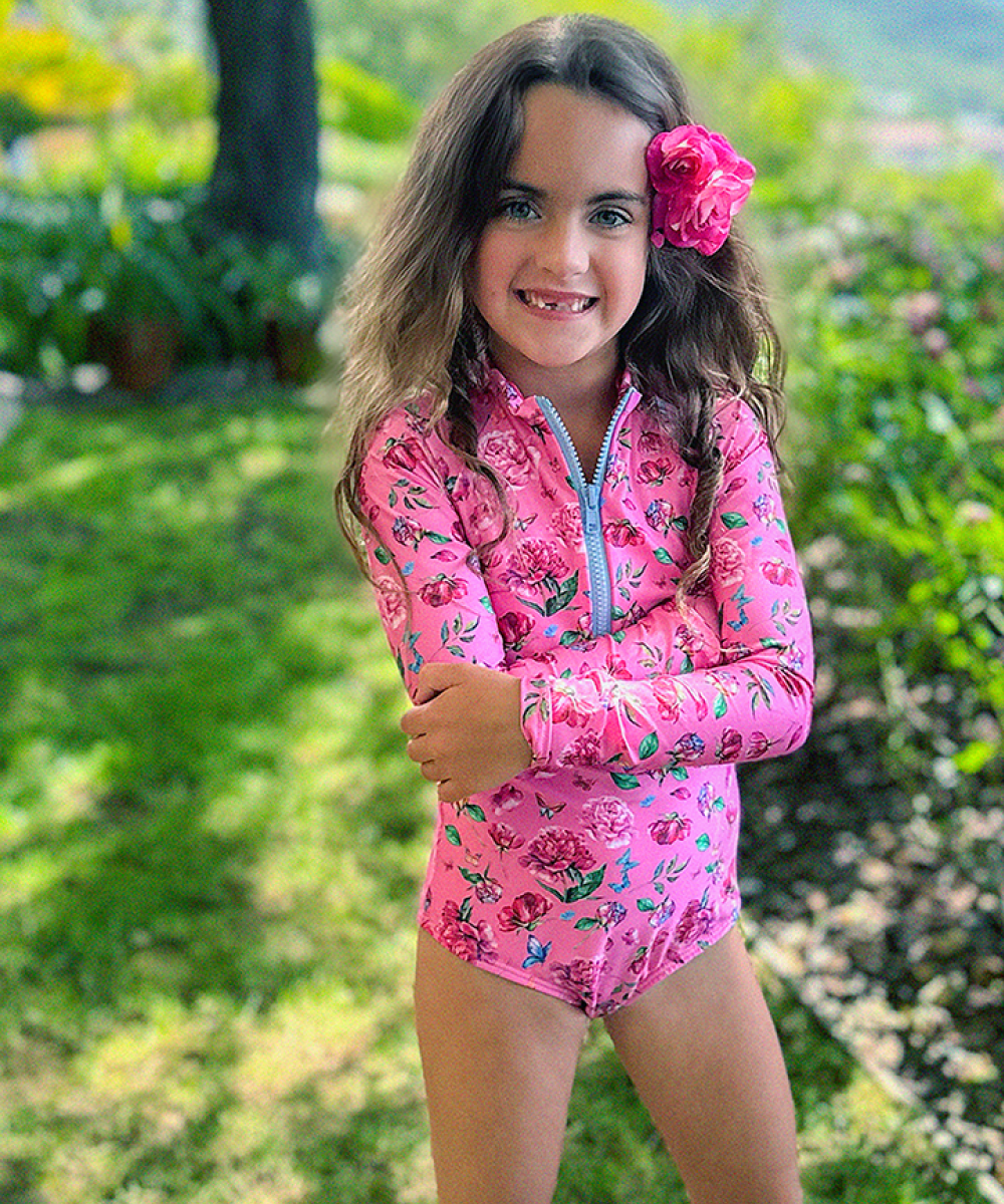 Girls Miami Long Sleeve Onepiece in Butterfly Bloom