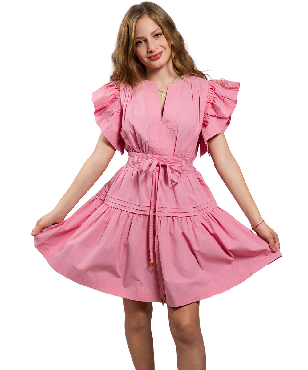 Marbella Flutter Sleeve Poplin Mini Dress