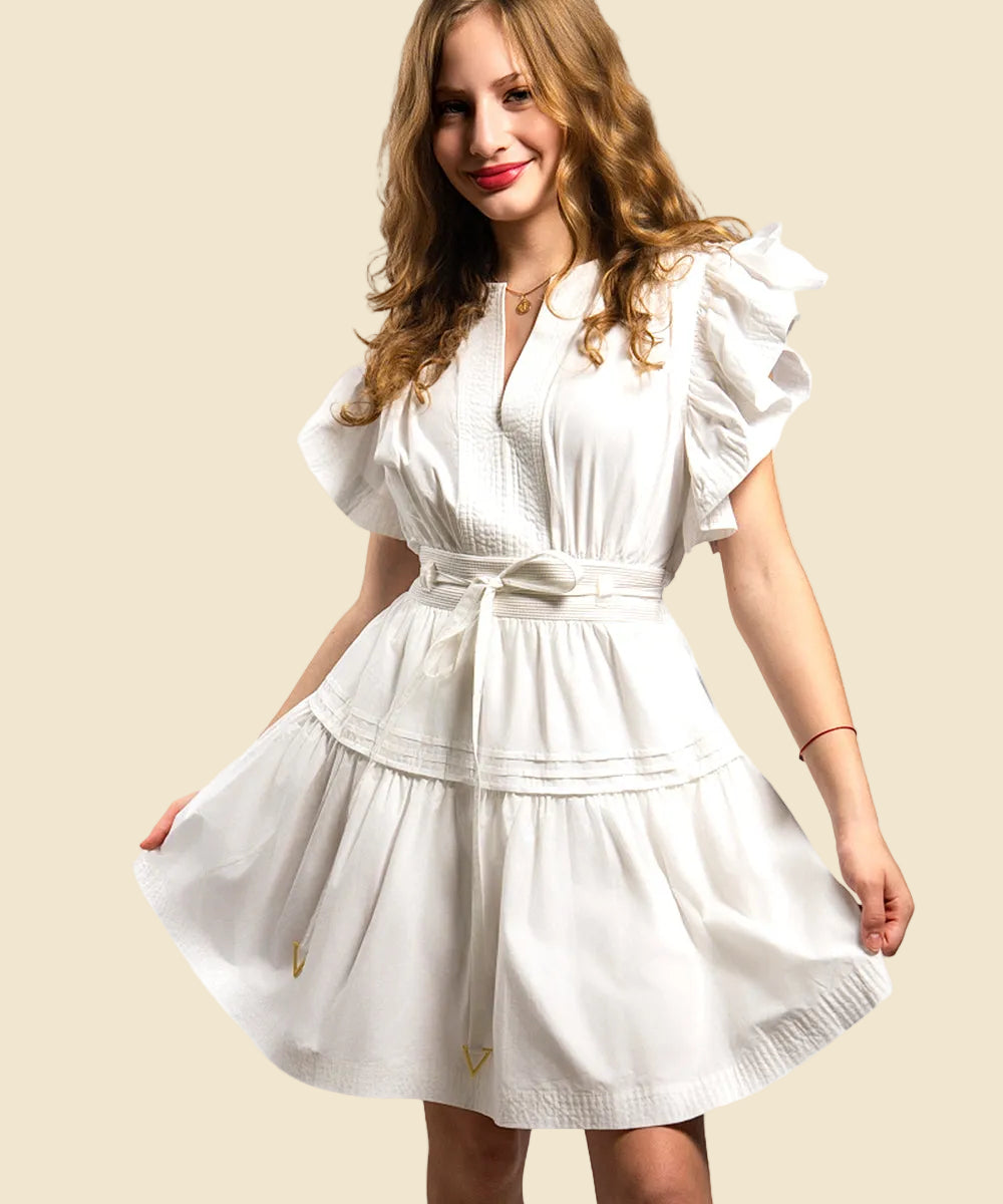 Marbella Flutter Sleeve Poplin Mini Dress