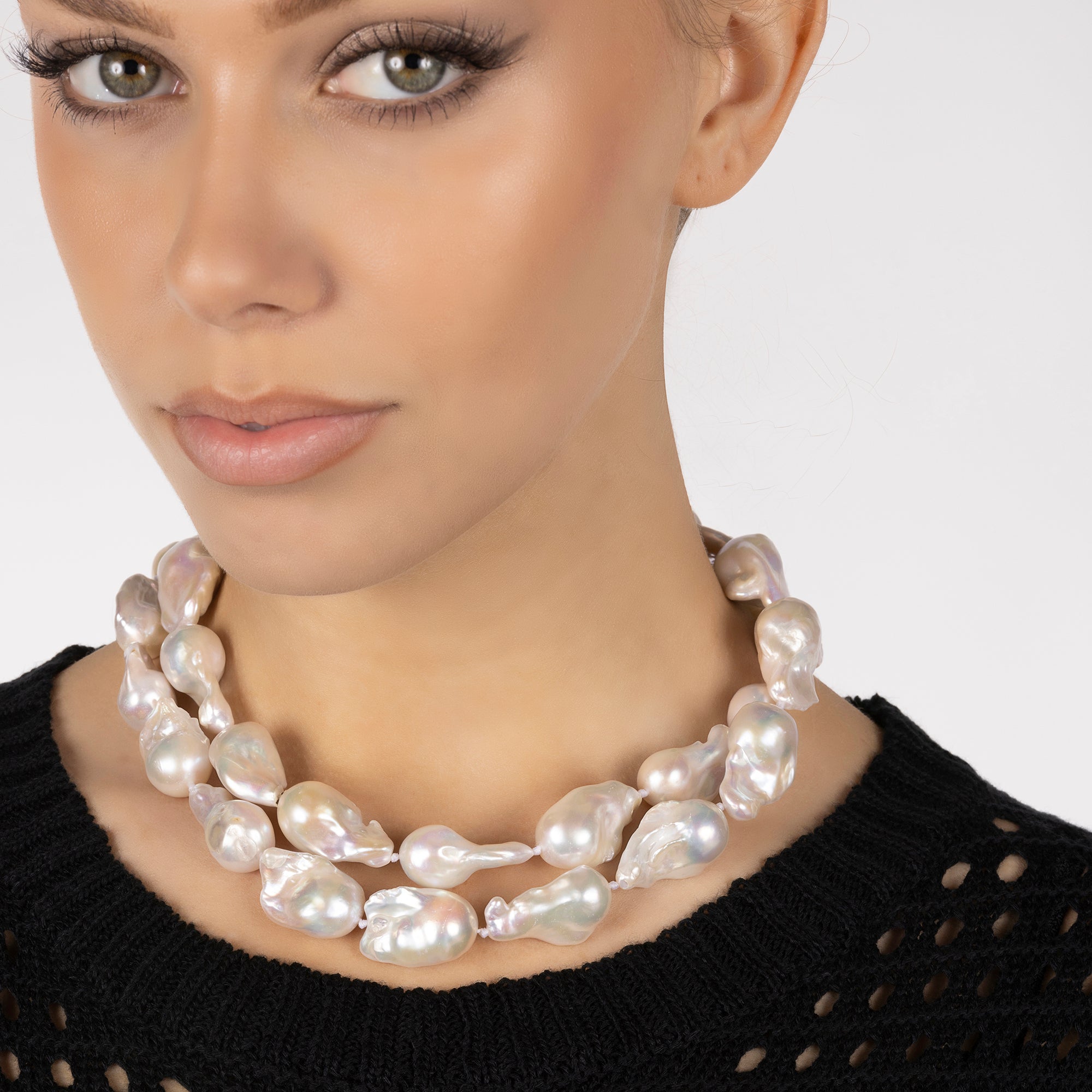 Double Strand South Sea Baroque Pearl Necklace in White - AAA Grade