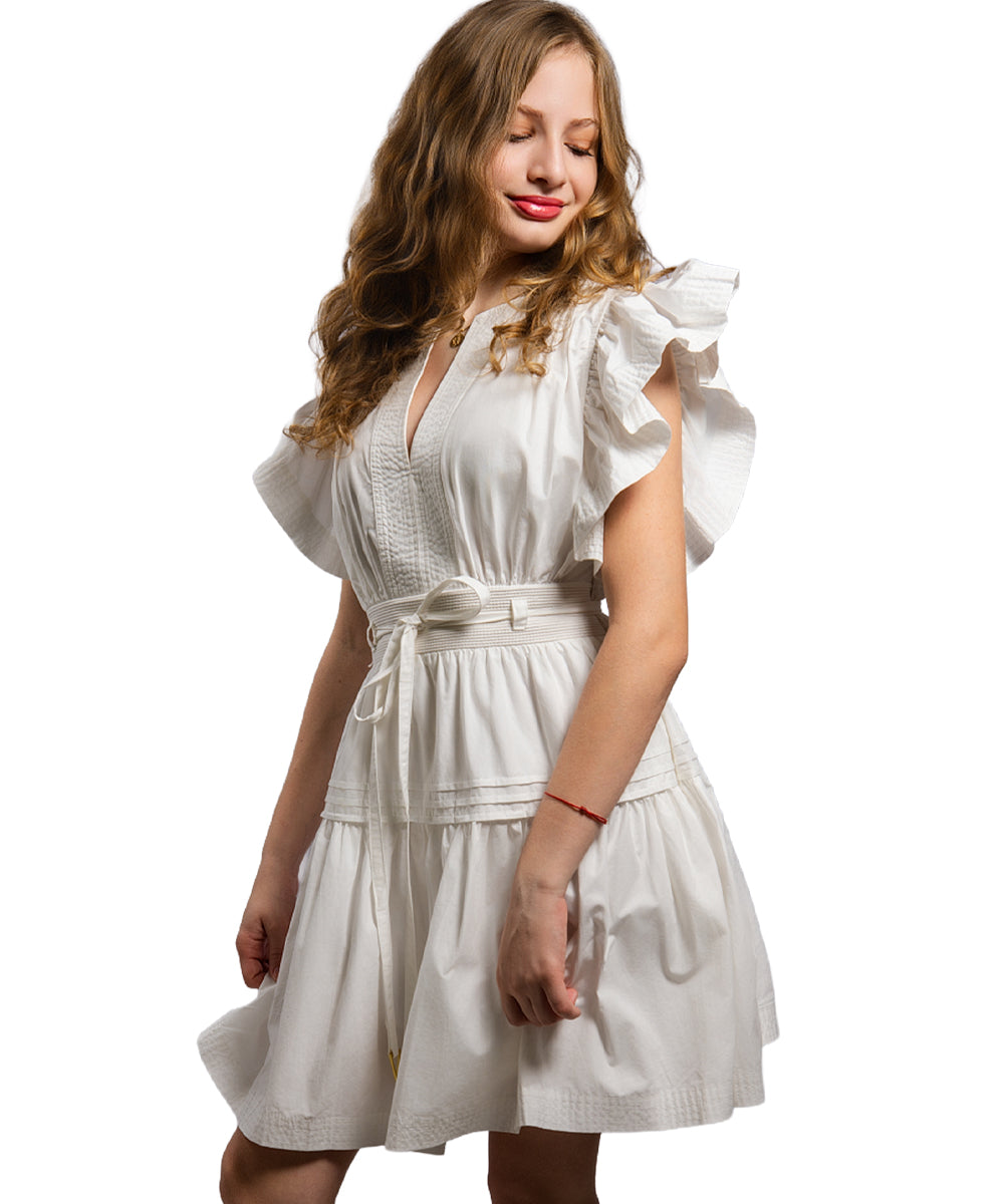 Marbella Flutter Sleeve Poplin Mini Dress
