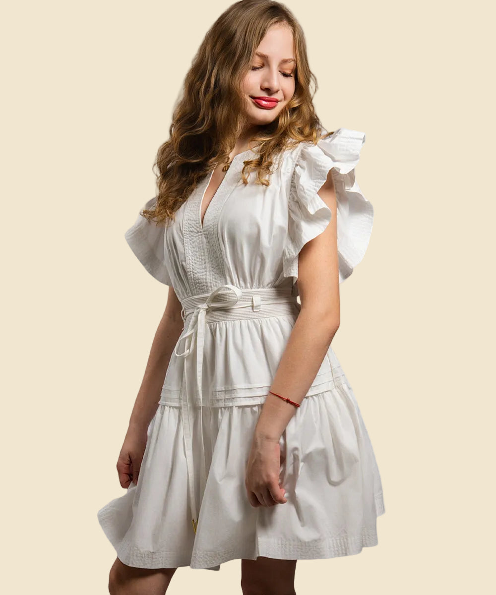 Marbella Flutter Sleeve Poplin Mini Dress