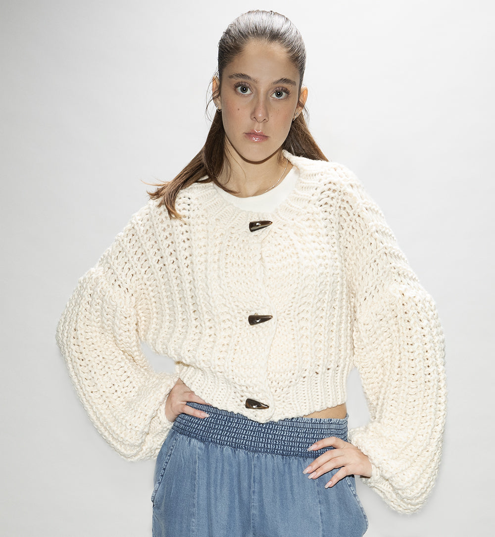 Aspen Chunky Cropped Horn-Button Cardigan