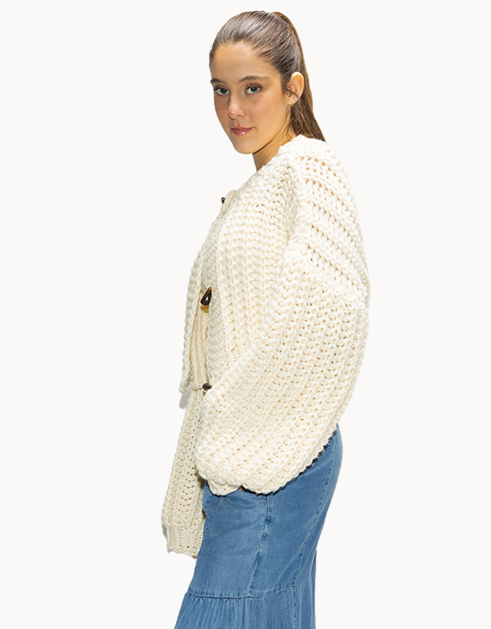 Aspen Chunky Cropped Horn-Button Cardigan