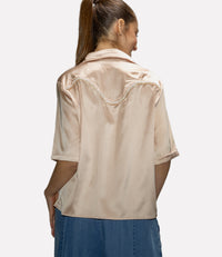 Satin Western Shirt with Pearls Detail