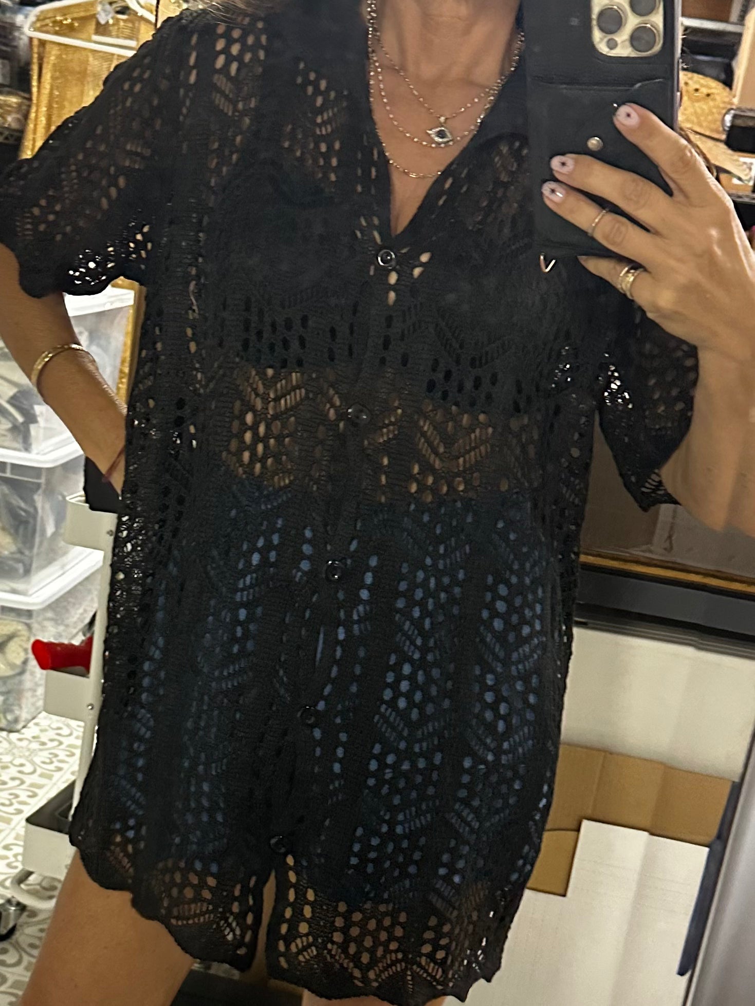 Cubana Crochet Button Shirt