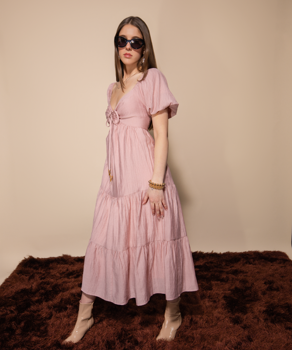 BALLOON SLEEVE MIDI DRESS