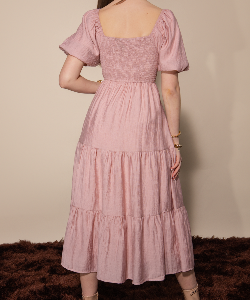 BALLOON SLEEVE MIDI DRESS