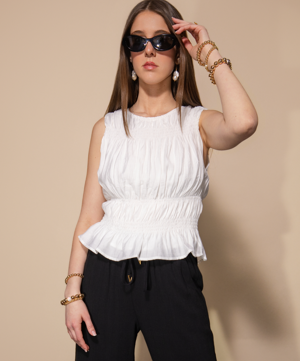 SMOCKED PEPLUM  TOP