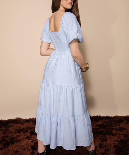 balloon dress midi Off-Shoulder Balloon Sleeve Midi Dress