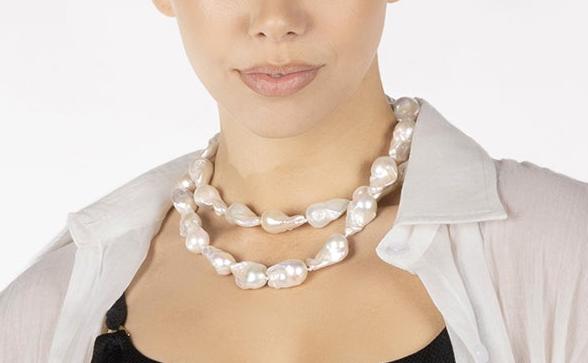 Double Strand South Sea Baroque Pearl Necklace in White - AAA Grade