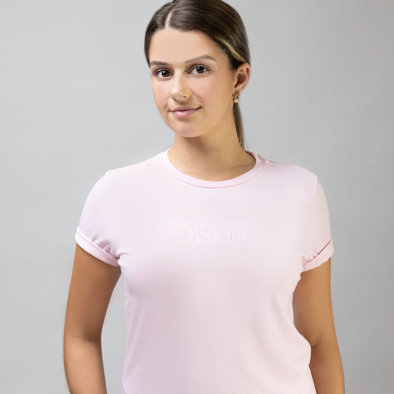 Pink Embroidered DRAYA Logo T-Shirt