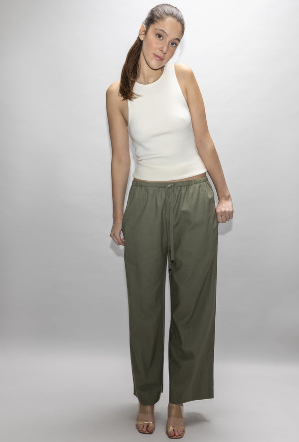 Linen Blend Wide Leg Pull-On Pants